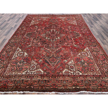 Load image into Gallery viewer, 8&#39;6&#39;x11&#39;4&quot; Cherry Red, Vintage Persian Heriz With Geometric Medallion Design, 100% Wool, Hand Knotted, Even Wear, Shaved Down, Good Condition, Sides And Ends Professionally Secured, Oriental Rug FWR7500