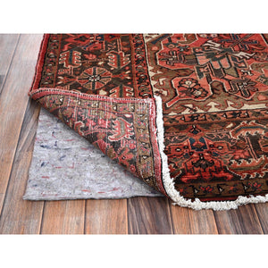 8'6'x11'4" Cherry Red, Vintage Persian Heriz With Geometric Medallion Design, 100% Wool, Hand Knotted, Even Wear, Shaved Down, Good Condition, Sides And Ends Professionally Secured, Oriental Rug FWR7500