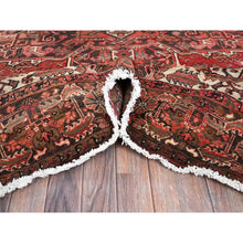 Load image into Gallery viewer, 8&#39;6&#39;x11&#39;4&quot; Cherry Red, Vintage Persian Heriz With Geometric Medallion Design, 100% Wool, Hand Knotted, Even Wear, Shaved Down, Good Condition, Sides And Ends Professionally Secured, Oriental Rug FWR7500