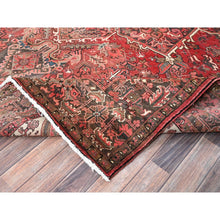 Load image into Gallery viewer, 8&#39;6&#39;x11&#39;4&quot; Cherry Red, Vintage Persian Heriz With Geometric Medallion Design, 100% Wool, Hand Knotted, Even Wear, Shaved Down, Good Condition, Sides And Ends Professionally Secured, Oriental Rug FWR7500