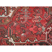 Load image into Gallery viewer, 8&#39;6&#39;x11&#39;4&quot; Cherry Red, Vintage Persian Heriz With Geometric Medallion Design, 100% Wool, Hand Knotted, Even Wear, Shaved Down, Good Condition, Sides And Ends Professionally Secured, Oriental Rug FWR7500