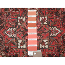 Load image into Gallery viewer, 8&#39;6&#39;x11&#39;4&quot; Cherry Red, Vintage Persian Heriz With Geometric Medallion Design, 100% Wool, Hand Knotted, Even Wear, Shaved Down, Good Condition, Sides And Ends Professionally Secured, Oriental Rug FWR7500