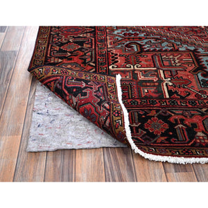 8'x10'10" Scarlet Red, Vintage Persian Heriz With Large Medallion Design, 100% Wool, Rustic Look, Even Wear, Cropped Thin, Good Condition, Sides And Ends Professionally Secured, Oriental Rug FWR7506