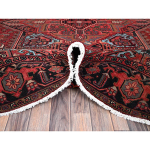 8'x10'10" Scarlet Red, Vintage Persian Heriz With Large Medallion Design, 100% Wool, Rustic Look, Even Wear, Cropped Thin, Good Condition, Sides And Ends Professionally Secured, Oriental Rug FWR7506