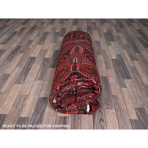 8'x10'10" Scarlet Red, Vintage Persian Heriz With Large Medallion Design, 100% Wool, Rustic Look, Even Wear, Cropped Thin, Good Condition, Sides And Ends Professionally Secured, Oriental Rug FWR7506