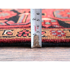 8'x10'10" Scarlet Red, Vintage Persian Heriz With Large Medallion Design, 100% Wool, Rustic Look, Even Wear, Cropped Thin, Good Condition, Sides And Ends Professionally Secured, Oriental Rug FWR7506