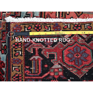 8'x10'10" Scarlet Red, Vintage Persian Heriz With Large Medallion Design, 100% Wool, Rustic Look, Even Wear, Cropped Thin, Good Condition, Sides And Ends Professionally Secured, Oriental Rug FWR7506