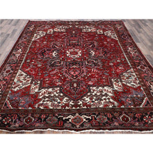 Load image into Gallery viewer, 8&#39;x9&#39;2&quot; Ruby Red, Vintage Persian Heriz with Large Medallion Design, 100% Wool, Hand Knotted, Evenly Worn, Shaved Down, Good Condition, Sides and Ends Professionally Secured, Squarish, Oriental Rug FWR7518