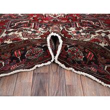 Load image into Gallery viewer, 8&#39;x9&#39;2&quot; Ruby Red, Vintage Persian Heriz with Large Medallion Design, 100% Wool, Hand Knotted, Evenly Worn, Shaved Down, Good Condition, Sides and Ends Professionally Secured, Squarish, Oriental Rug FWR7518