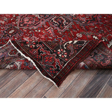 Load image into Gallery viewer, 8&#39;x9&#39;2&quot; Ruby Red, Vintage Persian Heriz with Large Medallion Design, 100% Wool, Hand Knotted, Evenly Worn, Shaved Down, Good Condition, Sides and Ends Professionally Secured, Squarish, Oriental Rug FWR7518