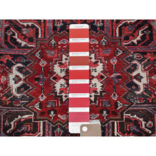 Load image into Gallery viewer, 8&#39;x9&#39;2&quot; Ruby Red, Vintage Persian Heriz with Large Medallion Design, 100% Wool, Hand Knotted, Evenly Worn, Shaved Down, Good Condition, Sides and Ends Professionally Secured, Squarish, Oriental Rug FWR7518