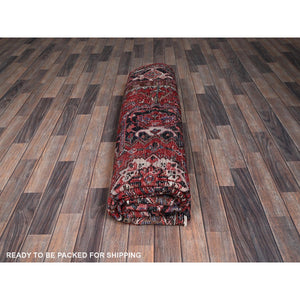 8'x9'2" Ruby Red, Vintage Persian Heriz with Large Medallion Design, 100% Wool, Hand Knotted, Evenly Worn, Shaved Down, Good Condition, Sides and Ends Professionally Secured, Squarish, Oriental Rug FWR7518