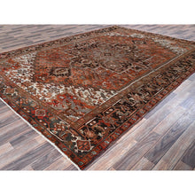 Load image into Gallery viewer, 8&#39;4&quot;x11&#39;4&quot; Rust Red, Vintage Persian Heriz With Geometric Medallion Design, 100% Wool, Hand Knotted, Even Wear, Cropped Thin, Good Condition, Sides And Ends Professionally Secured, Oriental Rug FWR7524