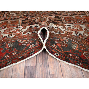 8'4"x11'4" Rust Red, Vintage Persian Heriz With Geometric Medallion Design, 100% Wool, Hand Knotted, Even Wear, Cropped Thin, Good Condition, Sides And Ends Professionally Secured, Oriental Rug FWR7524