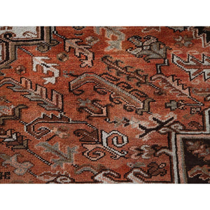 8'4"x11'4" Rust Red, Vintage Persian Heriz With Geometric Medallion Design, 100% Wool, Hand Knotted, Even Wear, Cropped Thin, Good Condition, Sides And Ends Professionally Secured, Oriental Rug FWR7524