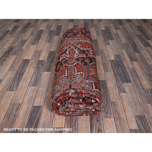8'4"x11'4" Rust Red, Vintage Persian Heriz With Geometric Medallion Design, 100% Wool, Hand Knotted, Even Wear, Cropped Thin, Good Condition, Sides And Ends Professionally Secured, Oriental Rug FWR7524