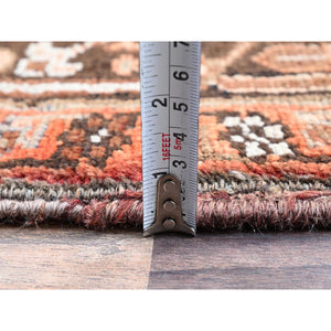 8'4"x11'4" Rust Red, Vintage Persian Heriz With Geometric Medallion Design, 100% Wool, Hand Knotted, Even Wear, Cropped Thin, Good Condition, Sides And Ends Professionally Secured, Oriental Rug FWR7524