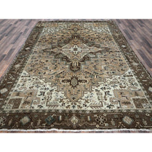 Load image into Gallery viewer, 7&#39;9&quot;x10&#39;3&quot; Dark Vanilla Brown, Vintage Persian Heriz With Geometric Medallion Design, Pure Wool, Hand Knotted, Evenly Worn, Cropped Thin, Good Condition, Sides And Ends Professionally Secured, Oriental Rug FWR7536