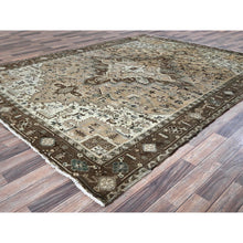 Load image into Gallery viewer, 7&#39;9&quot;x10&#39;3&quot; Dark Vanilla Brown, Vintage Persian Heriz With Geometric Medallion Design, Pure Wool, Hand Knotted, Evenly Worn, Cropped Thin, Good Condition, Sides And Ends Professionally Secured, Oriental Rug FWR7536