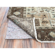 Load image into Gallery viewer, 7&#39;9&quot;x10&#39;3&quot; Dark Vanilla Brown, Vintage Persian Heriz With Geometric Medallion Design, Pure Wool, Hand Knotted, Evenly Worn, Cropped Thin, Good Condition, Sides And Ends Professionally Secured, Oriental Rug FWR7536