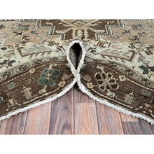 Load image into Gallery viewer, 7&#39;9&quot;x10&#39;3&quot; Dark Vanilla Brown, Vintage Persian Heriz With Geometric Medallion Design, Pure Wool, Hand Knotted, Evenly Worn, Cropped Thin, Good Condition, Sides And Ends Professionally Secured, Oriental Rug FWR7536