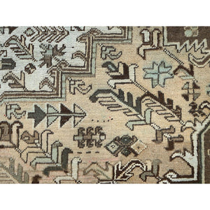 7'9"x10'3" Dark Vanilla Brown, Vintage Persian Heriz With Geometric Medallion Design, Pure Wool, Hand Knotted, Evenly Worn, Cropped Thin, Good Condition, Sides And Ends Professionally Secured, Oriental Rug FWR7536