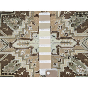 7'9"x10'3" Dark Vanilla Brown, Vintage Persian Heriz With Geometric Medallion Design, Pure Wool, Hand Knotted, Evenly Worn, Cropped Thin, Good Condition, Sides And Ends Professionally Secured, Oriental Rug FWR7536