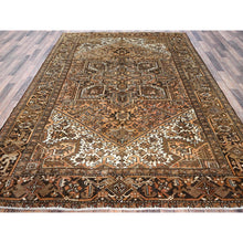 Load image into Gallery viewer, 7&#39;6&quot;x10&#39;2&quot; Tawny Brown, Vintage Persian Heriz With Geometric Medallion Design, Pure Wool, Hand Knotted, Evenly Worn, Shaved Down, Good Condition, Sides And Ends Professionally Secured, Oriental Rug FWR7548