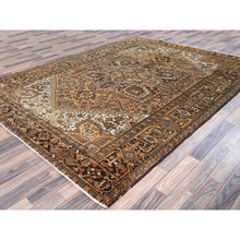 Load image into Gallery viewer, 7&#39;6&quot;x10&#39;2&quot; Tawny Brown, Vintage Persian Heriz With Geometric Medallion Design, Pure Wool, Hand Knotted, Evenly Worn, Shaved Down, Good Condition, Sides And Ends Professionally Secured, Oriental Rug FWR7548