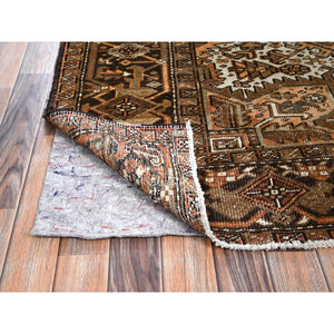 7'6"x10'2" Tawny Brown, Vintage Persian Heriz With Geometric Medallion Design, Pure Wool, Hand Knotted, Evenly Worn, Shaved Down, Good Condition, Sides And Ends Professionally Secured, Oriental Rug FWR7548