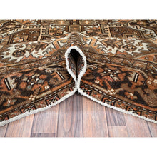 Load image into Gallery viewer, 7&#39;6&quot;x10&#39;2&quot; Tawny Brown, Vintage Persian Heriz With Geometric Medallion Design, Pure Wool, Hand Knotted, Evenly Worn, Shaved Down, Good Condition, Sides And Ends Professionally Secured, Oriental Rug FWR7548