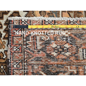 7'6"x10'2" Tawny Brown, Vintage Persian Heriz With Geometric Medallion Design, Pure Wool, Hand Knotted, Evenly Worn, Shaved Down, Good Condition, Sides And Ends Professionally Secured, Oriental Rug FWR7548