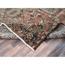 Load image into Gallery viewer, 8&#39;7&quot;x12&#39;3&quot; Blush Red, Vintage Persian Heriz With Large Medallion Design, Worn And Distressed, 100% Wool, Hand Knotted, Sheared Low, Clean, Sides And Ends Professionally Secured, Oriental Rug FWR7554