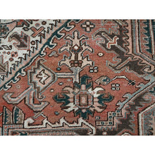 Load image into Gallery viewer, 8&#39;7&quot;x12&#39;3&quot; Blush Red, Vintage Persian Heriz With Large Medallion Design, Worn And Distressed, 100% Wool, Hand Knotted, Sheared Low, Clean, Sides And Ends Professionally Secured, Oriental Rug FWR7554