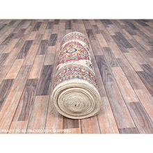 Load image into Gallery viewer, 2&#39;8&quot;x35&#39;3&quot; Pistachio Shell Beige, Multiple Border, Organic Wool Densely Woven Colorful Geometric Medallions Afghan Super Kazak Natural Dyes Hand Knotted Xxl Oriental Runner Rug FWR750