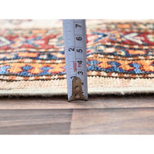 Load image into Gallery viewer, 2&#39;8&quot;x35&#39;3&quot; Pistachio Shell Beige, Multiple Border, Organic Wool Densely Woven Colorful Geometric Medallions Afghan Super Kazak Natural Dyes Hand Knotted Xxl Oriental Runner Rug FWR750