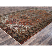 Load image into Gallery viewer, 8&#39;4&quot;x12&#39;2&quot; Copper Red, Vintage Persian Heriz With Geometric Medallion Design, 100% Wool, Hand Knotted, Even Wear, Rustic Feel, Cropped Thin, Good Condition, Sides And Ends Professionally Secured, Oriental Rug FWR7560