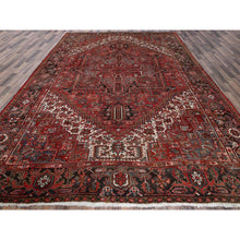 Load image into Gallery viewer, 9&#39;7&quot;x12&#39;9&quot; Auburn Red, Vintage Persian Heriz With Geometric Medallion Design, Worn And Distressed, Pure Wool, Hand Knotted, Shaved Low, Good Condition, Sides And Ends Professionally Secured, Oriental Rug FWR7584