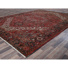 Load image into Gallery viewer, 9&#39;7&quot;x12&#39;9&quot; Auburn Red, Vintage Persian Heriz With Geometric Medallion Design, Worn And Distressed, Pure Wool, Hand Knotted, Shaved Low, Good Condition, Sides And Ends Professionally Secured, Oriental Rug FWR7584