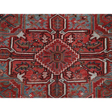 Load image into Gallery viewer, 9&#39;7&quot;x12&#39;9&quot; Auburn Red, Vintage Persian Heriz With Geometric Medallion Design, Worn And Distressed, Pure Wool, Hand Knotted, Shaved Low, Good Condition, Sides And Ends Professionally Secured, Oriental Rug FWR7584