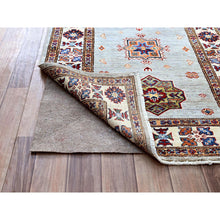 Load image into Gallery viewer, 2&#39;11&quot;x22&#39;7&quot; Puritan Gray, Denser Weave, Oversized, Smooth And Shiny Wool, Colorful Tribal Elements All Over, Natural Dyes, Afghan Hand Knotted Super Kazak Oriental Runner Rug FWR756