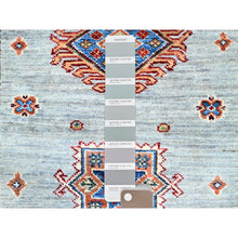Load image into Gallery viewer, 2&#39;11&quot;x22&#39;7&quot; Puritan Gray, Denser Weave, Oversized, Smooth And Shiny Wool, Colorful Tribal Elements All Over, Natural Dyes, Afghan Hand Knotted Super Kazak Oriental Runner Rug FWR756