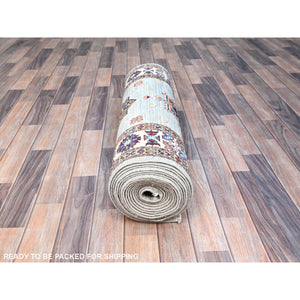 2'11"x22'7" Puritan Gray, Denser Weave, Oversized, Smooth And Shiny Wool, Colorful Tribal Elements All Over, Natural Dyes, Afghan Hand Knotted Super Kazak Oriental Runner Rug FWR756