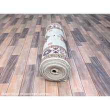 Load image into Gallery viewer, 2&#39;11&quot;x22&#39;7&quot; Puritan Gray, Denser Weave, Oversized, Smooth And Shiny Wool, Colorful Tribal Elements All Over, Natural Dyes, Afghan Hand Knotted Super Kazak Oriental Runner Rug FWR756