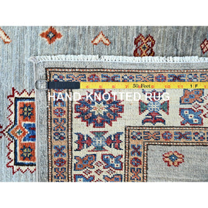 2'11"x22'7" Puritan Gray, Denser Weave, Oversized, Smooth And Shiny Wool, Colorful Tribal Elements All Over, Natural Dyes, Afghan Hand Knotted Super Kazak Oriental Runner Rug FWR756