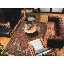 Load image into Gallery viewer, 6&#39;5&quot;x9&#39;7&quot; Terracotta Red, Vintage Persian Heriz With Geometric Medallion Design, Even Wear, Cropped Thin, Good Condition, Sides And Ends Professionally Secured, 100% Wool, Hand Knotted, Oriental Rug FWR7620