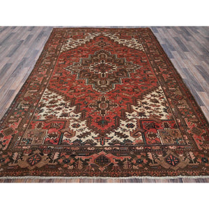 6'5"x9'7" Terracotta Red, Vintage Persian Heriz With Geometric Medallion Design, Even Wear, Cropped Thin, Good Condition, Sides And Ends Professionally Secured, 100% Wool, Hand Knotted, Oriental Rug FWR7620