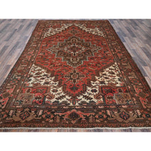 Load image into Gallery viewer, 6&#39;5&quot;x9&#39;7&quot; Terracotta Red, Vintage Persian Heriz With Geometric Medallion Design, Even Wear, Cropped Thin, Good Condition, Sides And Ends Professionally Secured, 100% Wool, Hand Knotted, Oriental Rug FWR7620