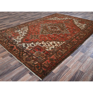 6'5"x9'7" Terracotta Red, Vintage Persian Heriz With Geometric Medallion Design, Even Wear, Cropped Thin, Good Condition, Sides And Ends Professionally Secured, 100% Wool, Hand Knotted, Oriental Rug FWR7620