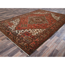 Load image into Gallery viewer, 6&#39;5&quot;x9&#39;7&quot; Terracotta Red, Vintage Persian Heriz With Geometric Medallion Design, Even Wear, Cropped Thin, Good Condition, Sides And Ends Professionally Secured, 100% Wool, Hand Knotted, Oriental Rug FWR7620